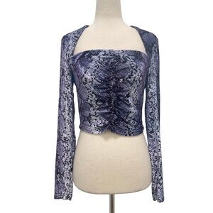 Ksubi Ponty Mython Purple Snake Print Long Sleeve Velvet Crop Top Size Small